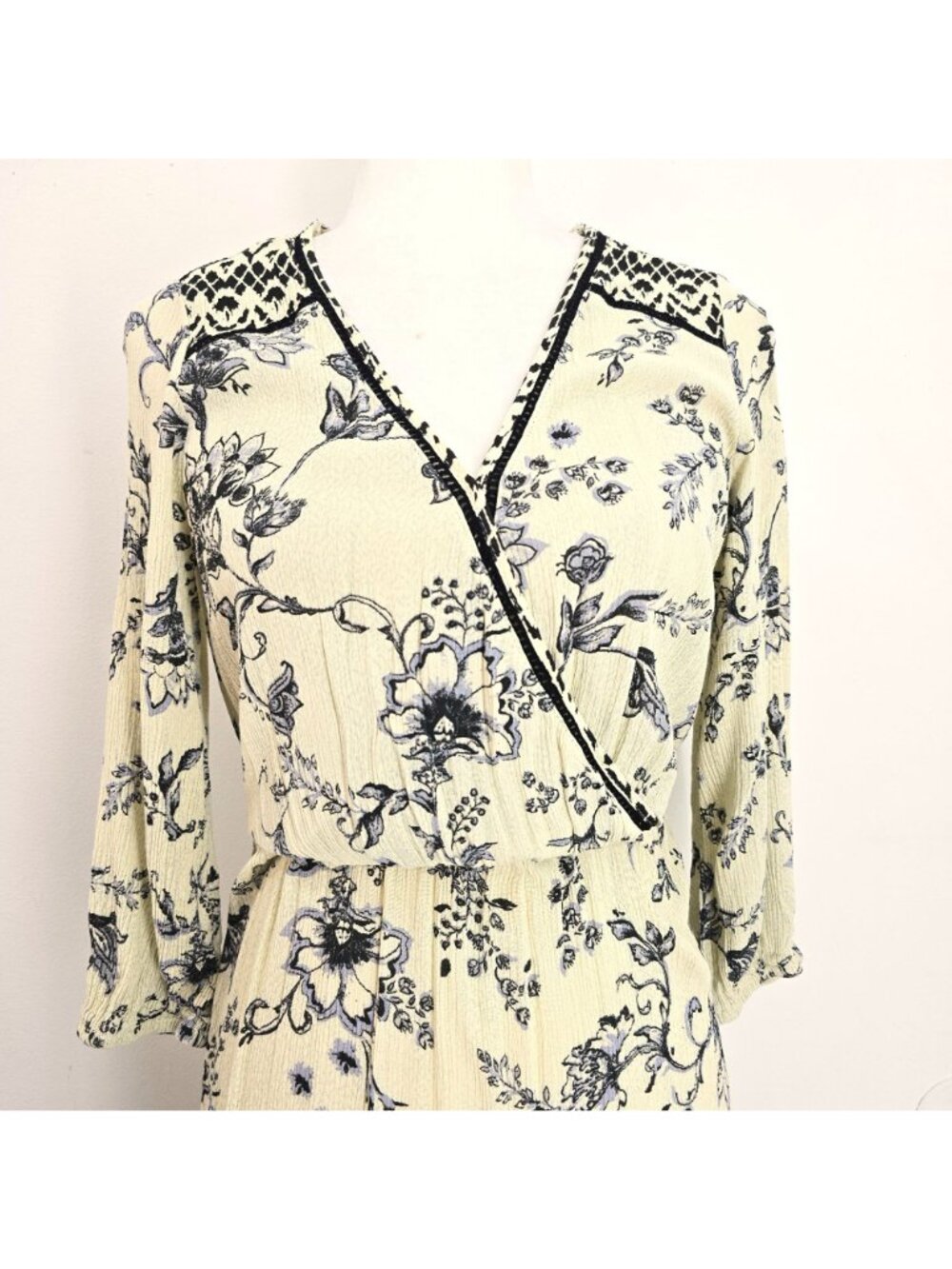 Knox Rose Light Yellow Black Floral Surplice Boho Tiered Maxi Dress Women Size X - Picture 4 of 8